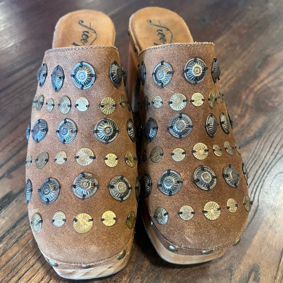 Free People Brown Studded Suede Clog Mules - Picture 12 of 14